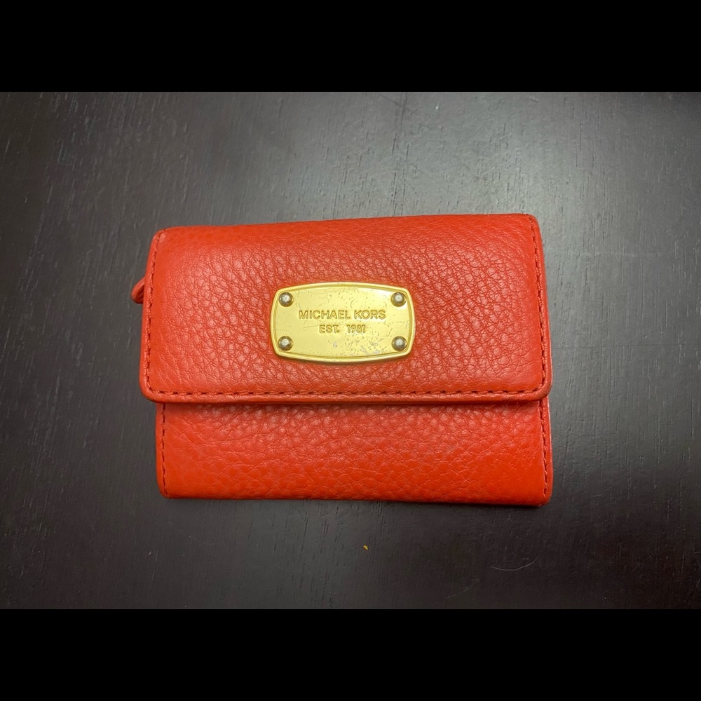 Michael Kors ID Wallet Coin Purse Key Chain Red-ish Orange Small